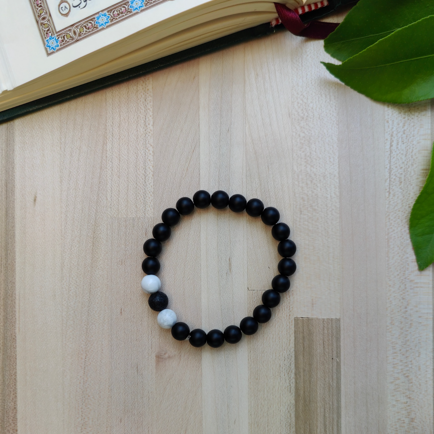 Matte Black Onyx w/ White Howlite and Natural Lava Stone - 24 Beads, 8mm