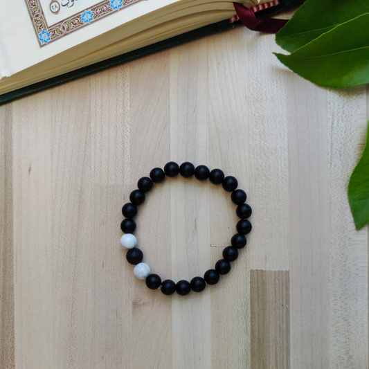 Matte Black Onyx w/ White Howlite and Natural Lava Stone - 24 Beads, 8mm